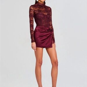 Retrofete Burgundy Lace and Satin Set (Bodysuit &Skirt) - Worn once for a dinner